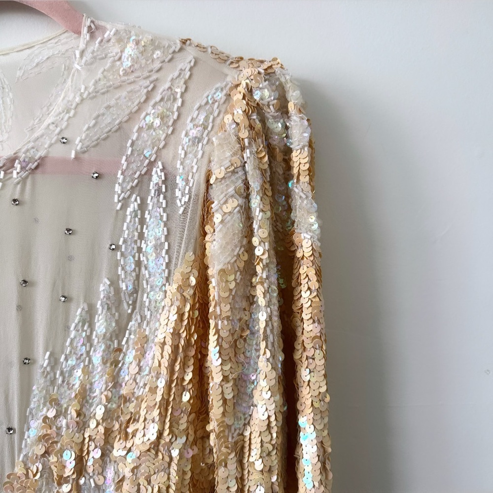 Vintage Long Gown Rhinestones, Beads Sequins, Wedding, Bodycon Style, Small - Picture 4 of 13